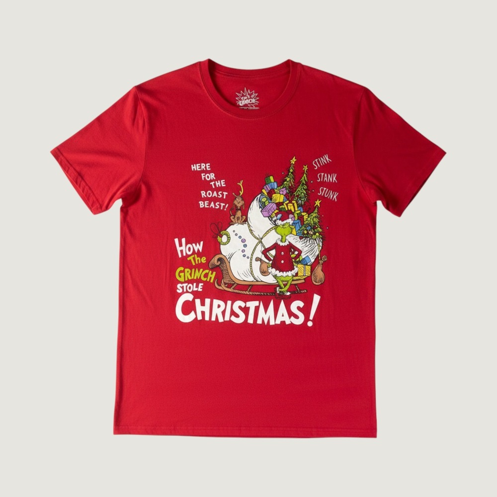 Dr Seuss The Grinch Stole Christmas Red Graphic Tee Shirt XL Roast Beast Max